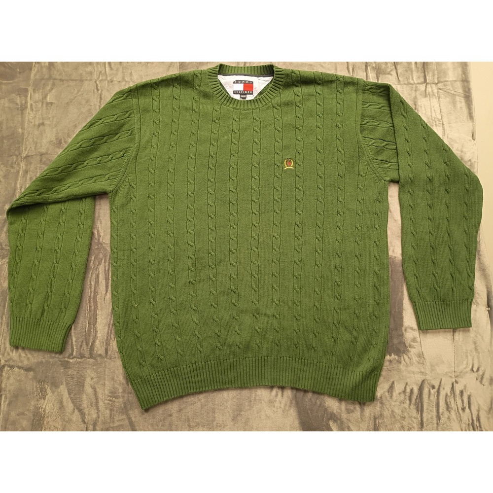 Tommy Hilfiger Men's Green Cable Knit Sweater XXL Made‎ in Hong Kong